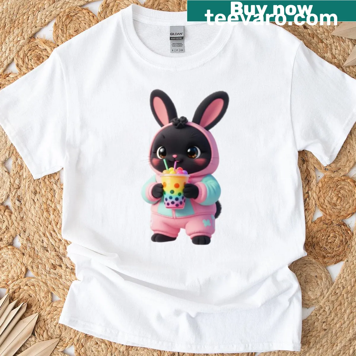 Chubby bunny graphic with bubble tea design — on a men's t-shirt