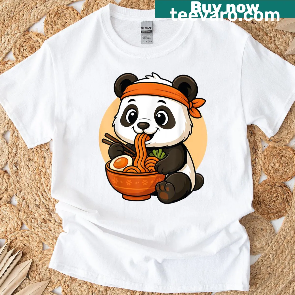 Kawaii panda graphic enjoying ramen design — on a men's t-shirt