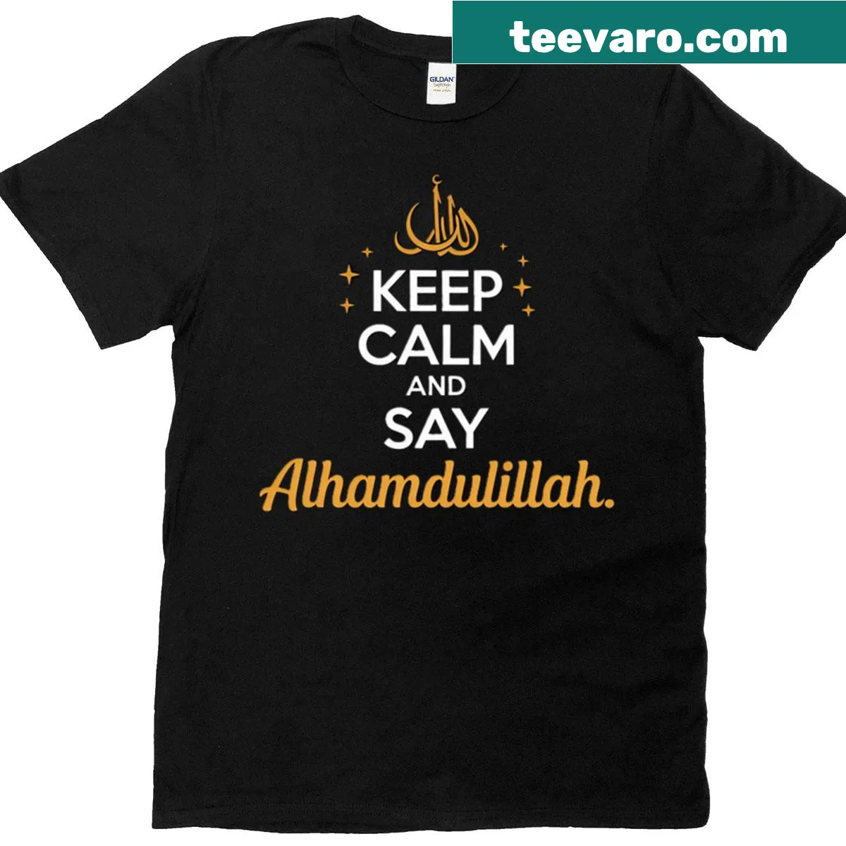 T-shirt with the phrase 'Keep Calm And Say Alhamdulillah' for an uplifting message — on a men's t-shirt