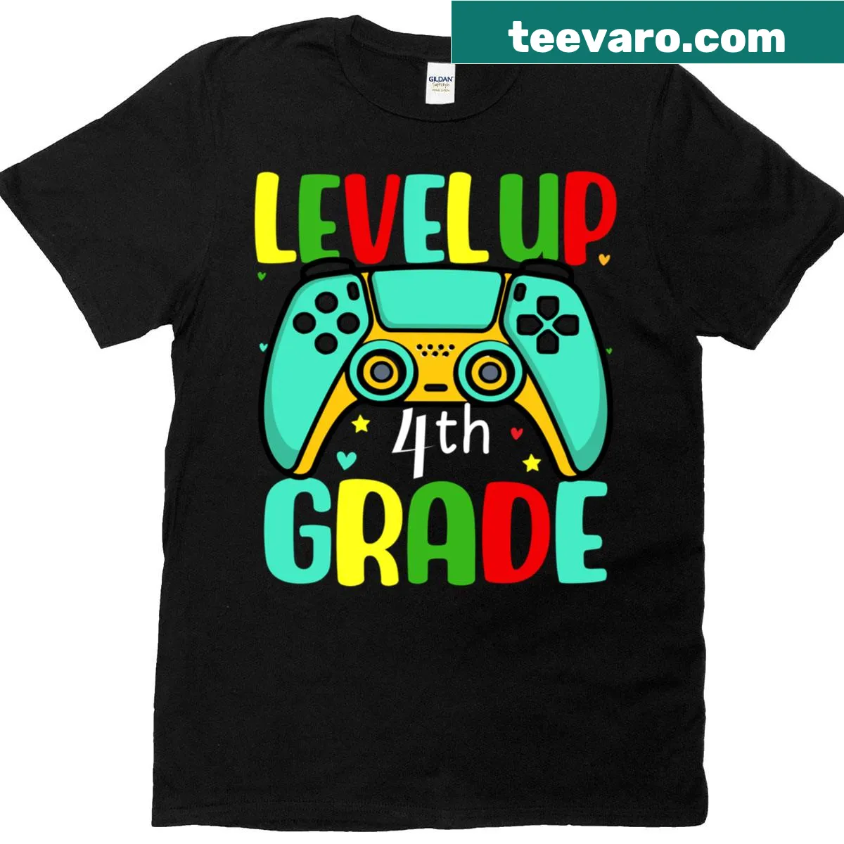 Level Up 4th Grade T-shirt for kids with gaming theme — on a men's t-shirt