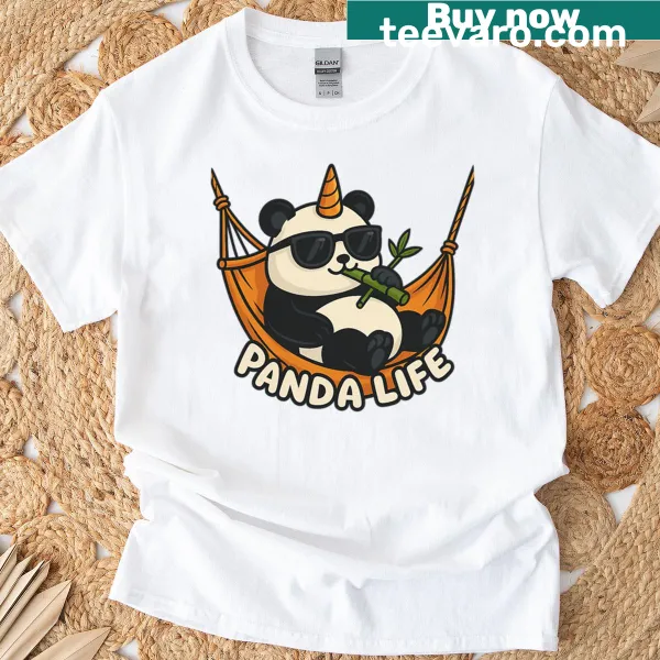 Cute illustration of a lounging panda on T-shirt