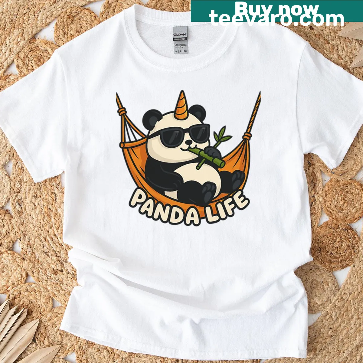 Cute illustration of a lounging panda on T-shirt — on a men's t-shirt