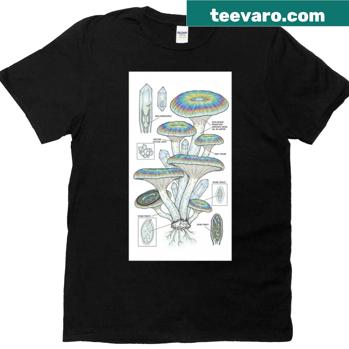 Illustration of the fictional Lumiflora Crystallus — on a men's t-shirt