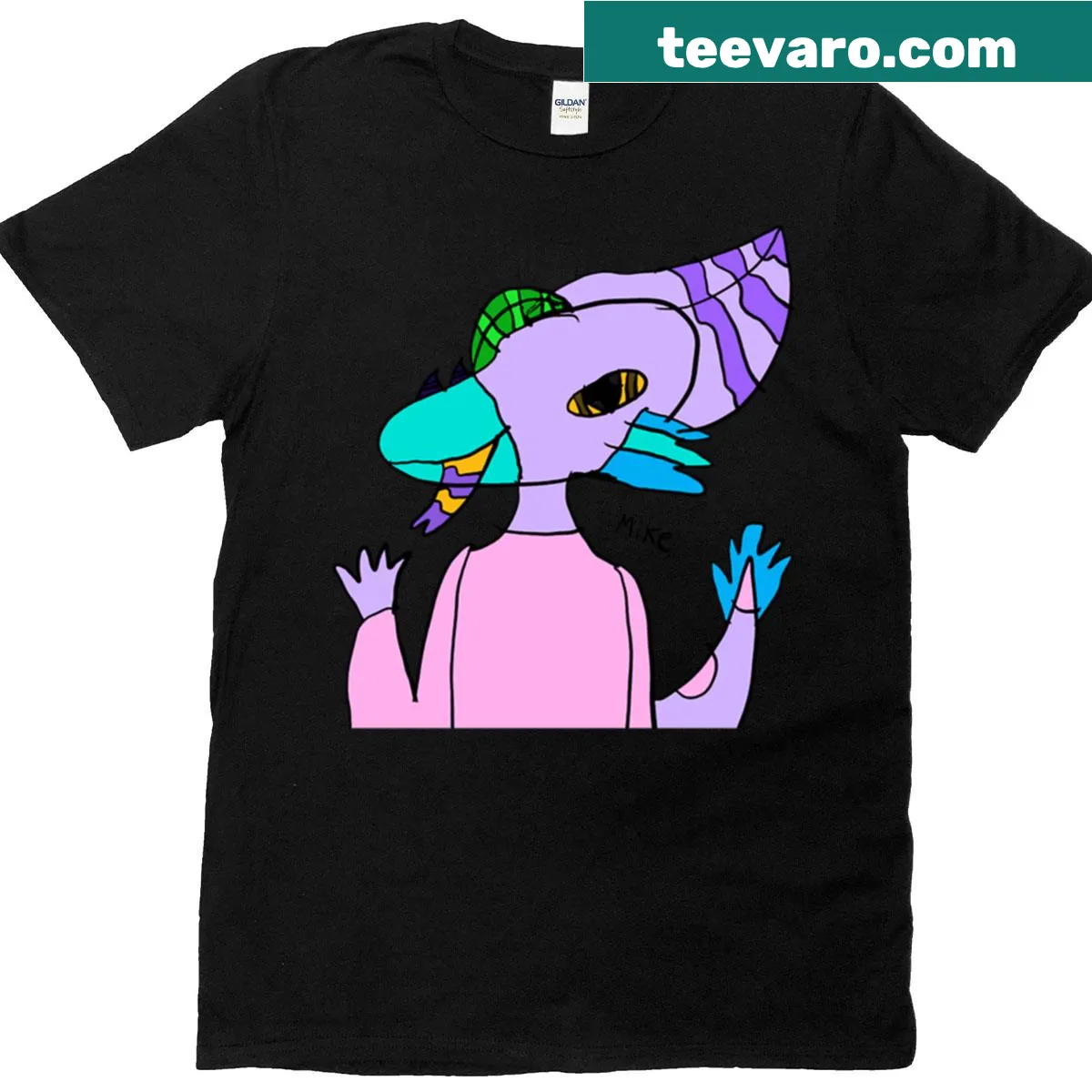 Cartoon aqua dinosaur graphic T-shirt for kids — on a men's t-shirt