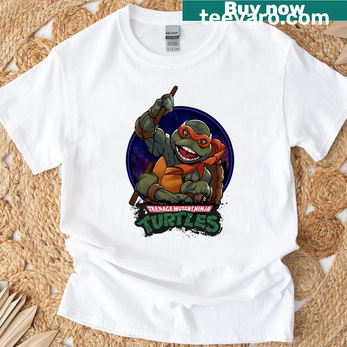Vintage-distressed Michaelangelo T-shirt design — on a men's t-shirt
