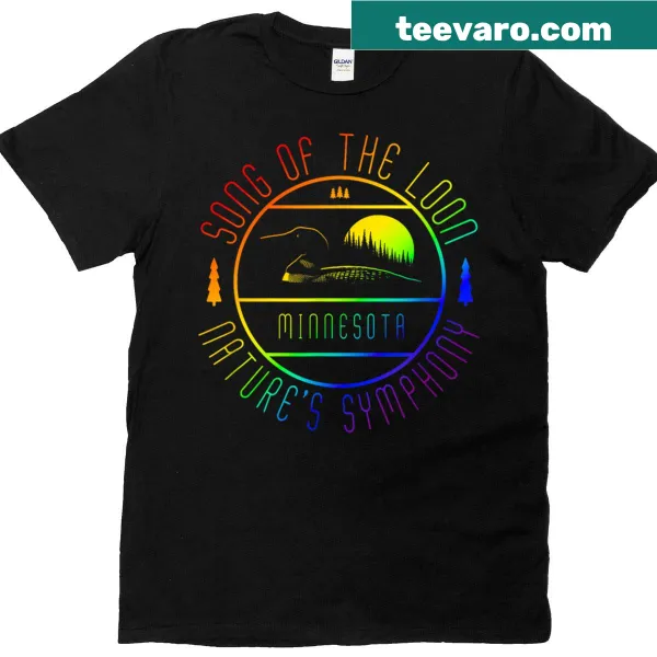 Minnesota loon design with a rainbow motif on a t-shirt