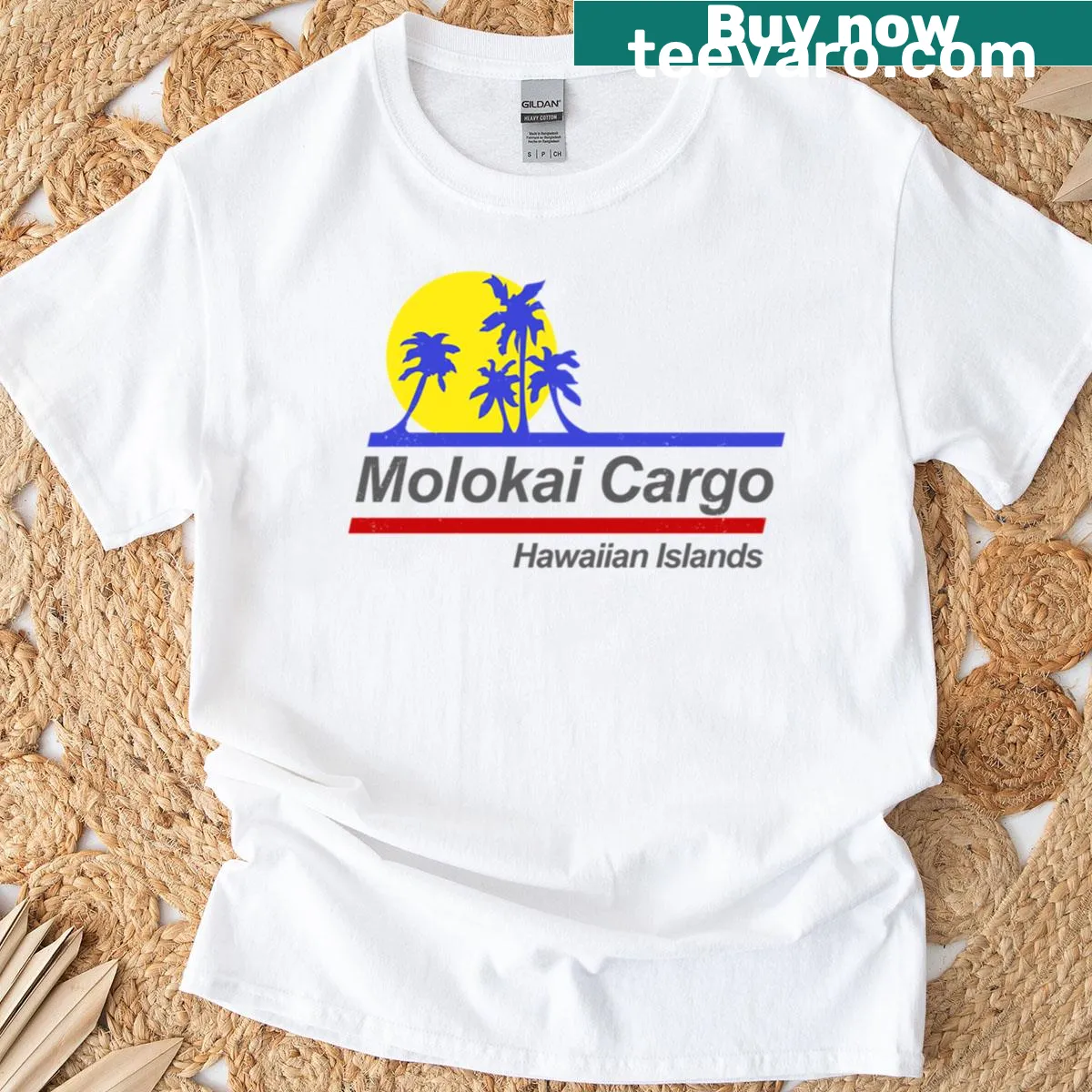 T-shirt with a travel-themed emblem reading 'Hard Ticket To Hawaii' — on a men's t-shirt