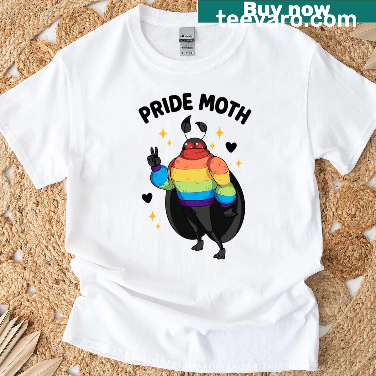 LGBTQ Mothman graphic t-shirt celebrating pride — on a men's t-shirt