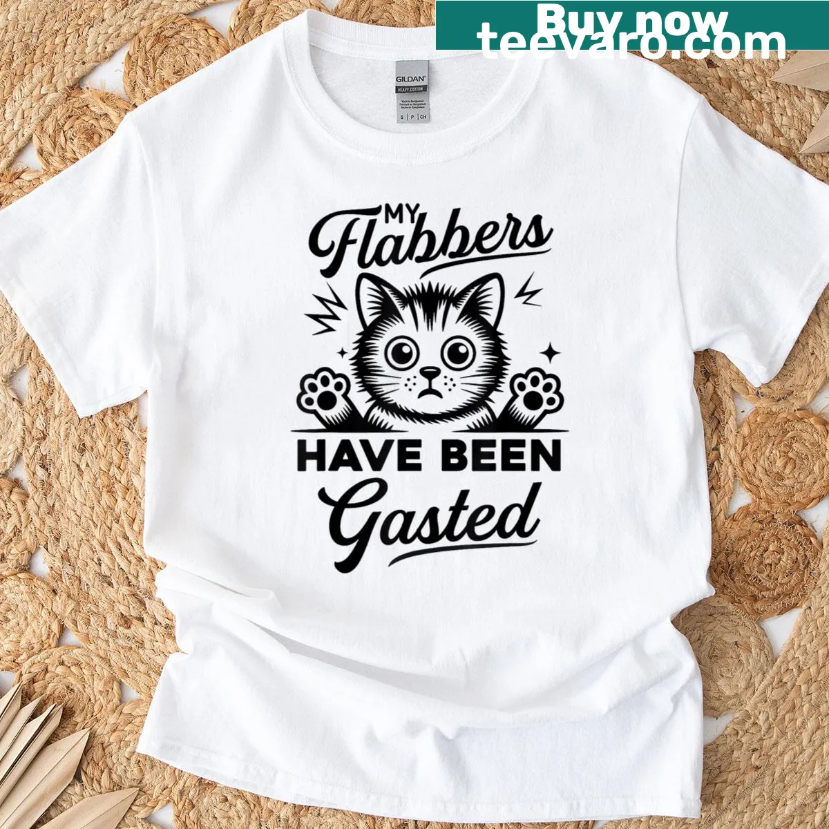 Funny cat graphic tee for women with humorous text — on a men's t-shirt