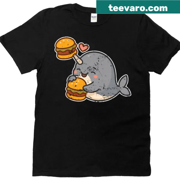 Cartoon of a narwhal enjoying a burger