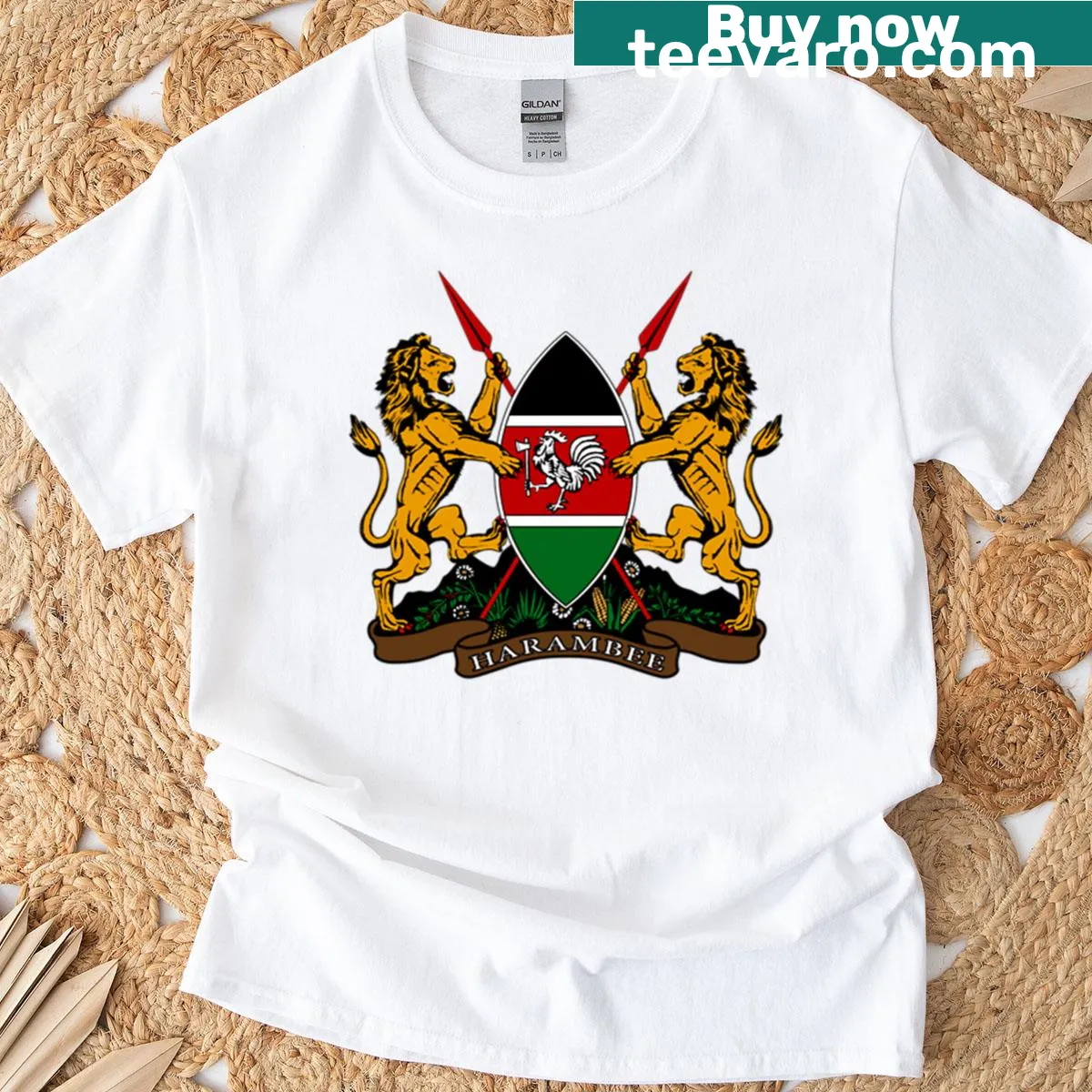 Kenya National Emblem Seal printed graphic on a t-shirt — on a men's t-shirt