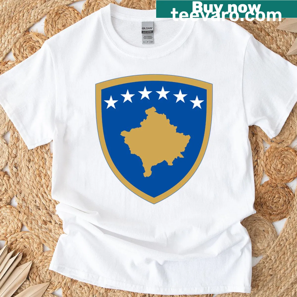 Kosovo National Emblem Seal printed graphic on a t-shirt — on a men's t-shirt