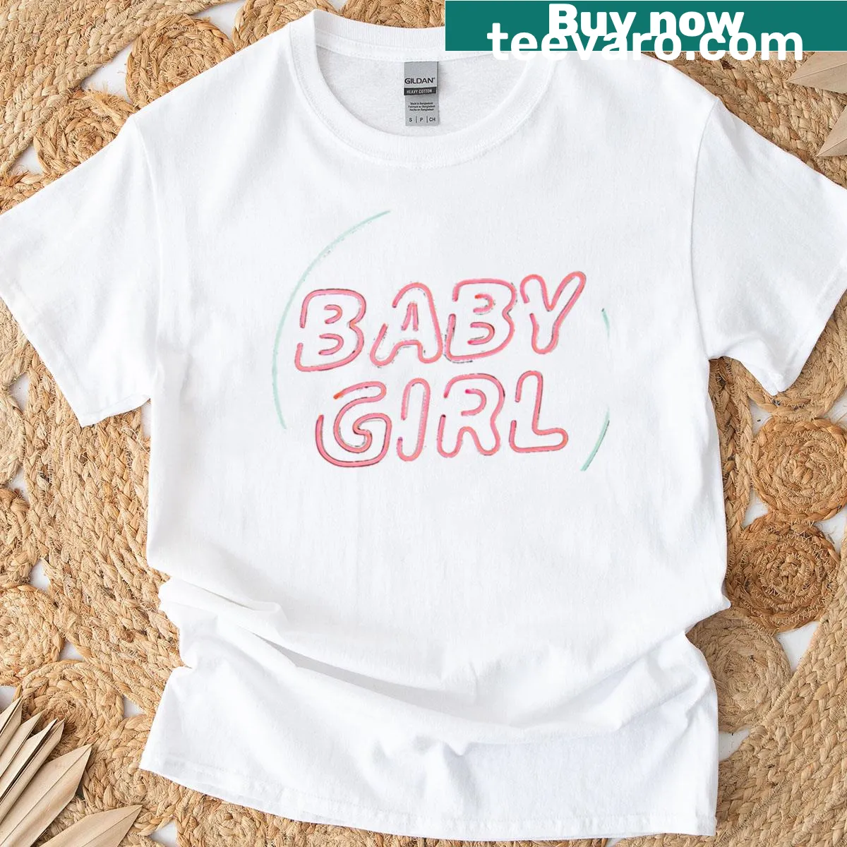 Playful Baby Girl typography t-shirt with bold neon lettering — on a men's t-shirt