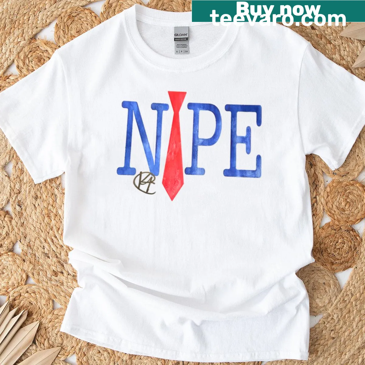 Political art t-shirt with the phrase 'Nope Fascism Does Not Work' — on a men's t-shirt