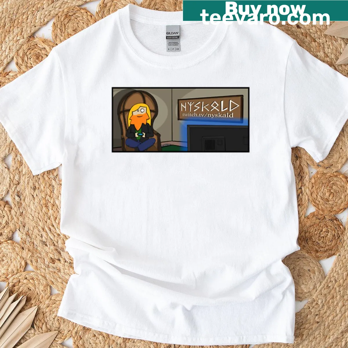 Funny gaming t-shirt featuring the phrase: Nyskald Console Peasant. — on a men's t-shirt