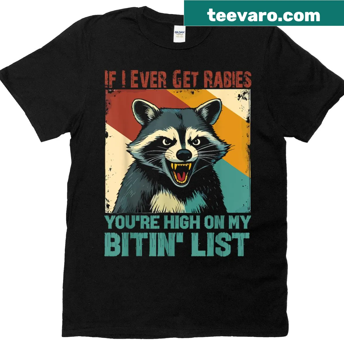 Funny T-shirt featuring an opossum and the quote on rabies — on a men's t-shirt