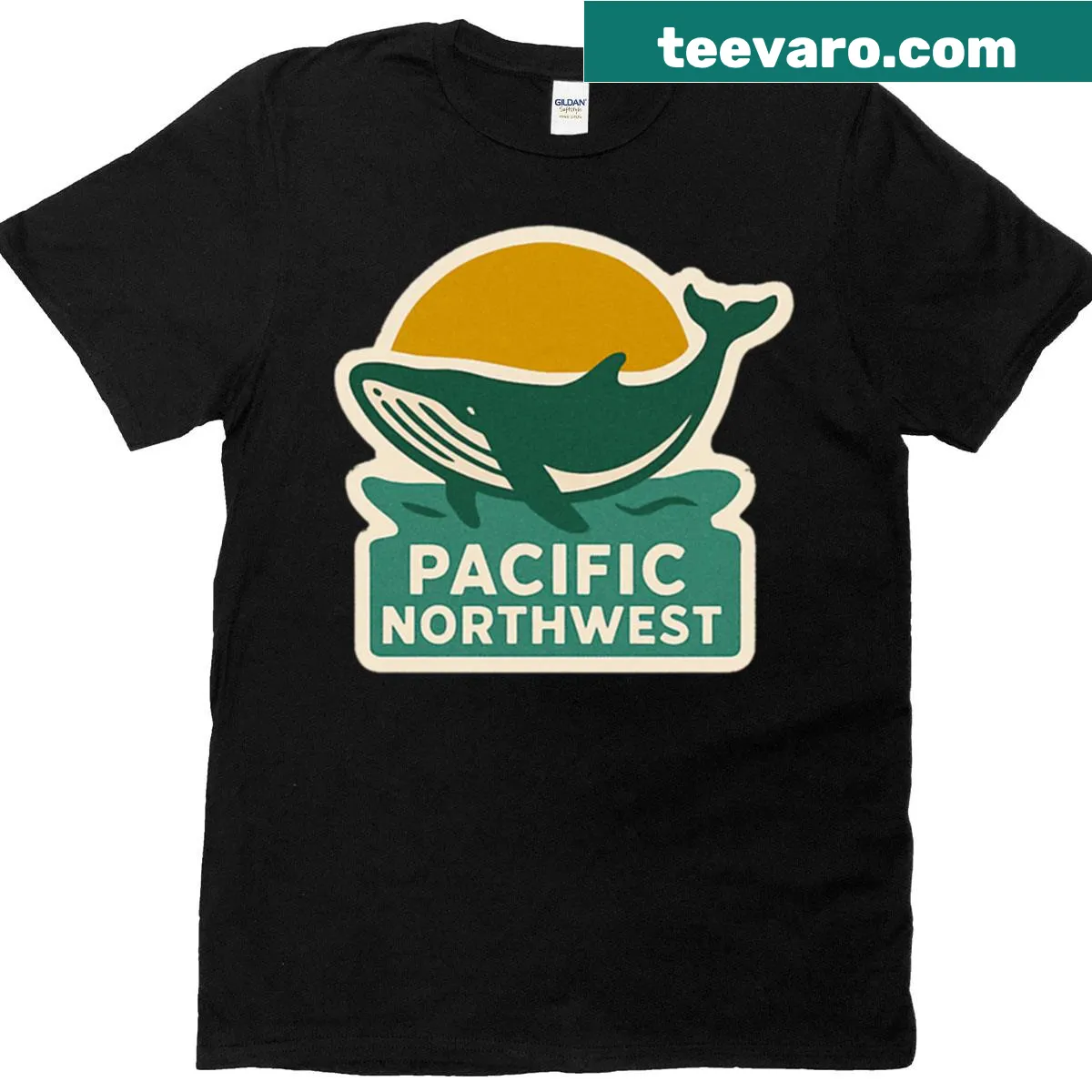 Retro T-shirt featuring a whale design inspired by Pacific Northwest marine life — on a men's t-shirt