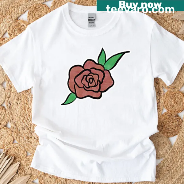 Floral illustration of a painted rose on a t-shirt