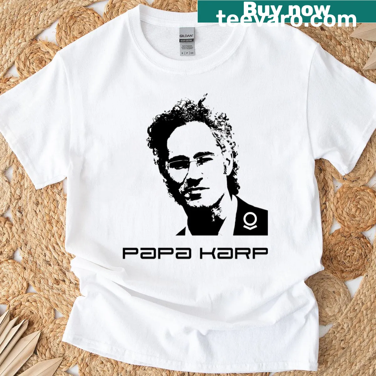 Palantir Papa Karp logo on T-shirt — on a men's t-shirt