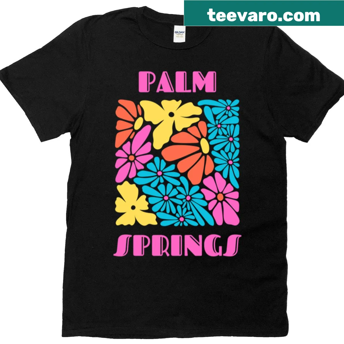 Retro T-shirt with a flower power mid-century modern print — on a men's t-shirt