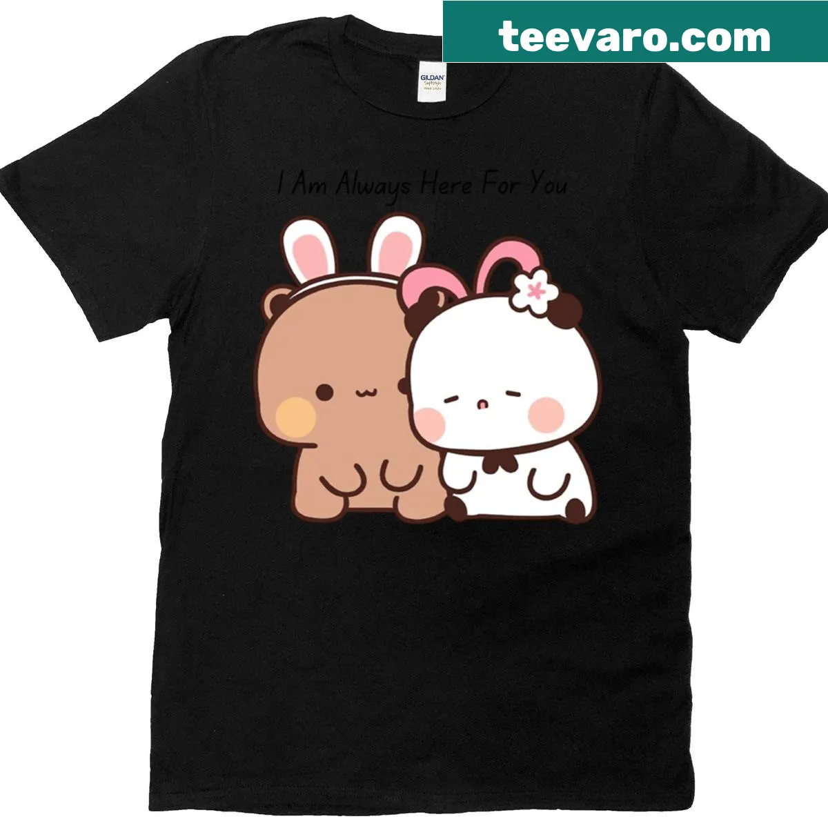 Couple T-shirt featuring panda and brownie illustration — on a men's t-shirt