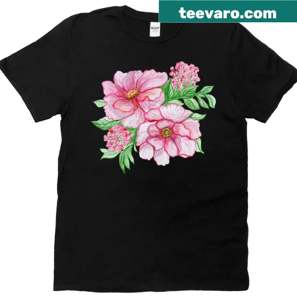 Floral graphic t-shirt featuring blooming peonies