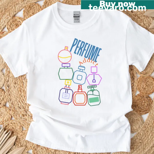 Stylish T-shirt expressing love for perfume in elegant typography.