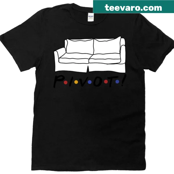 Cartoon couch scene with 'pivot' reference from Friends