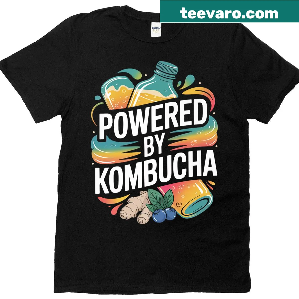 Funny kombucha lover t-shirt with a playful beverage illustration — on a men's t-shirt