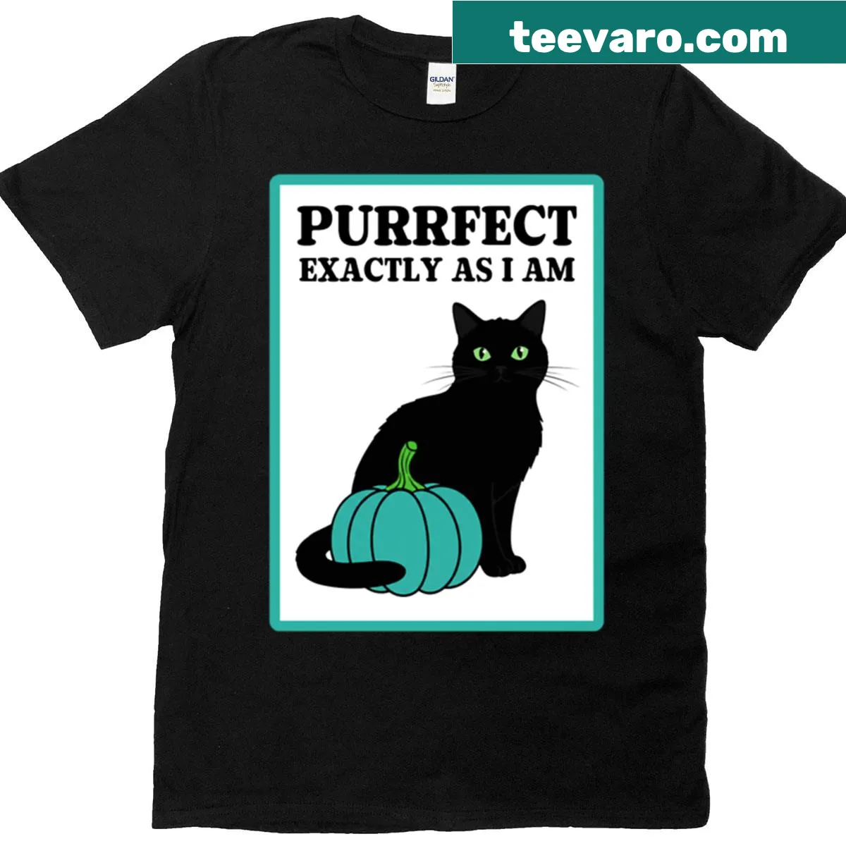 Allergy awareness T-shirt with 'Purrfect As I Am' text — on a men's t-shirt
