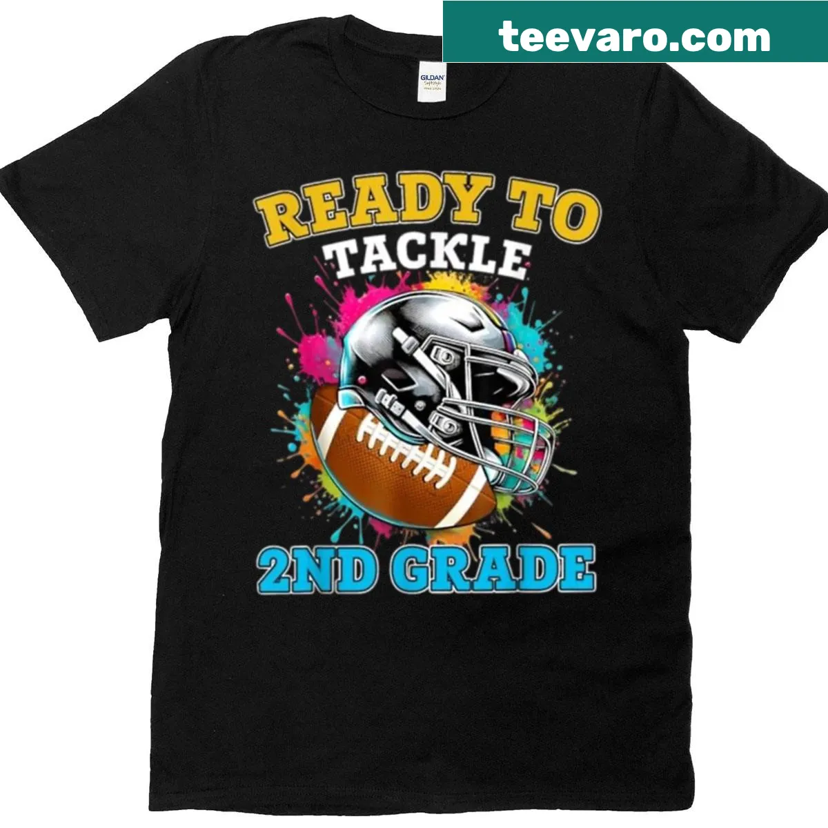 Inspirational T-shirt for kids featuring 'Ready To Tackle 2nd Grade Football' — on a men's t-shirt
