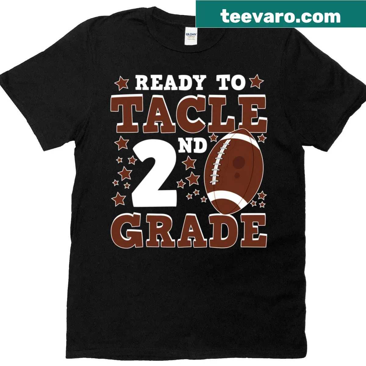 Inspirational T-shirt for boys featuring 'Ready To Tackle Second Grade Football' — on a men's t-shirt