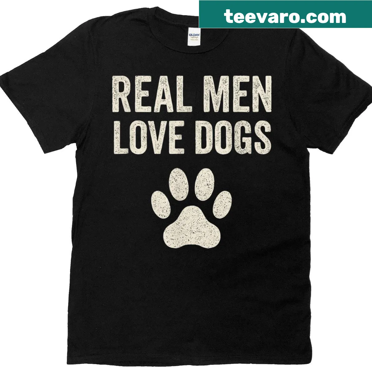 T-shirt expressing love for dogs with paw-print graphic — on a men's t-shirt