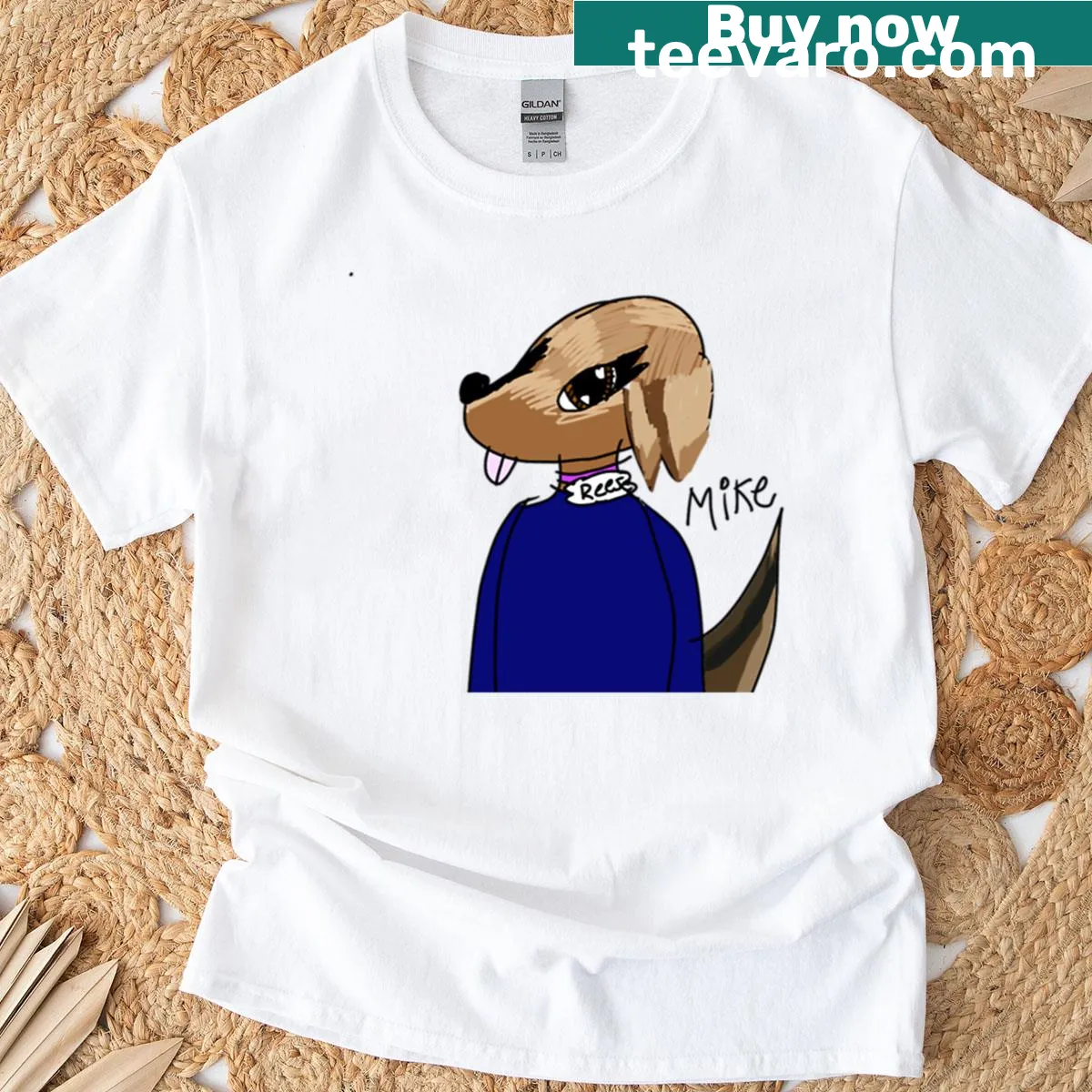 Cartoon illustration of a friendly dog named Reese. — on a men's t-shirt
