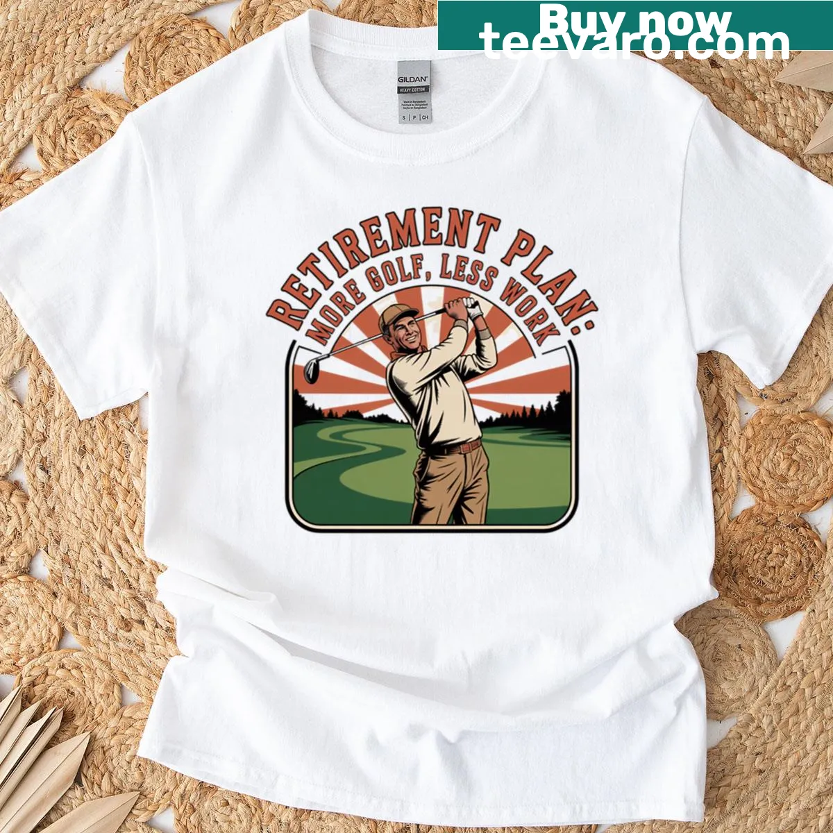 Funny retirement golf lifestyle t-shirt with text — on a men's t-shirt