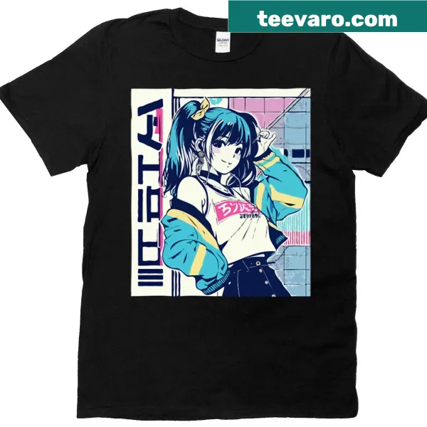 Retro anime girl graphic T-shirt showcasing street style