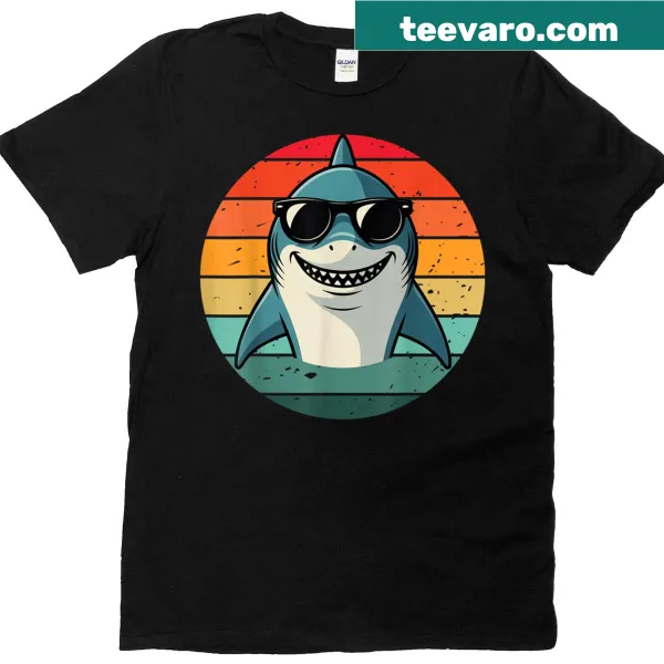 Retro shark in sunglasses graphic on a humorous T-shirt