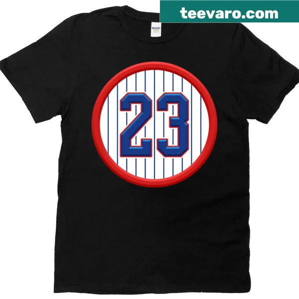 Ryne Sandberg 23 T-shirt featuring simple name and number design.