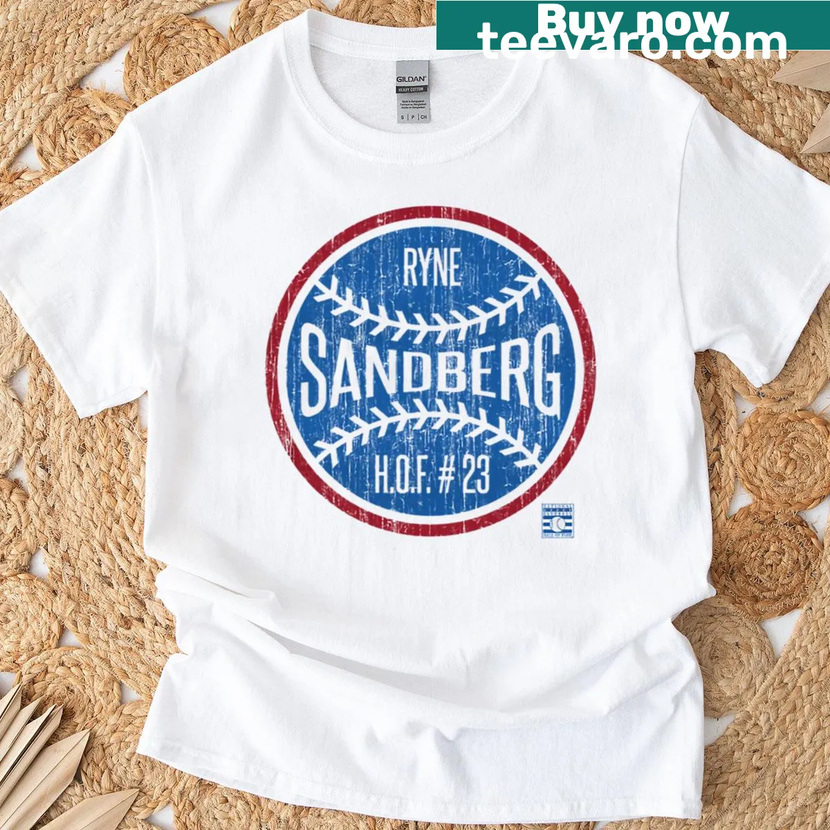 T-shirt featuring Ryne Sandberg design with a baseball. — on a men's t-shirt