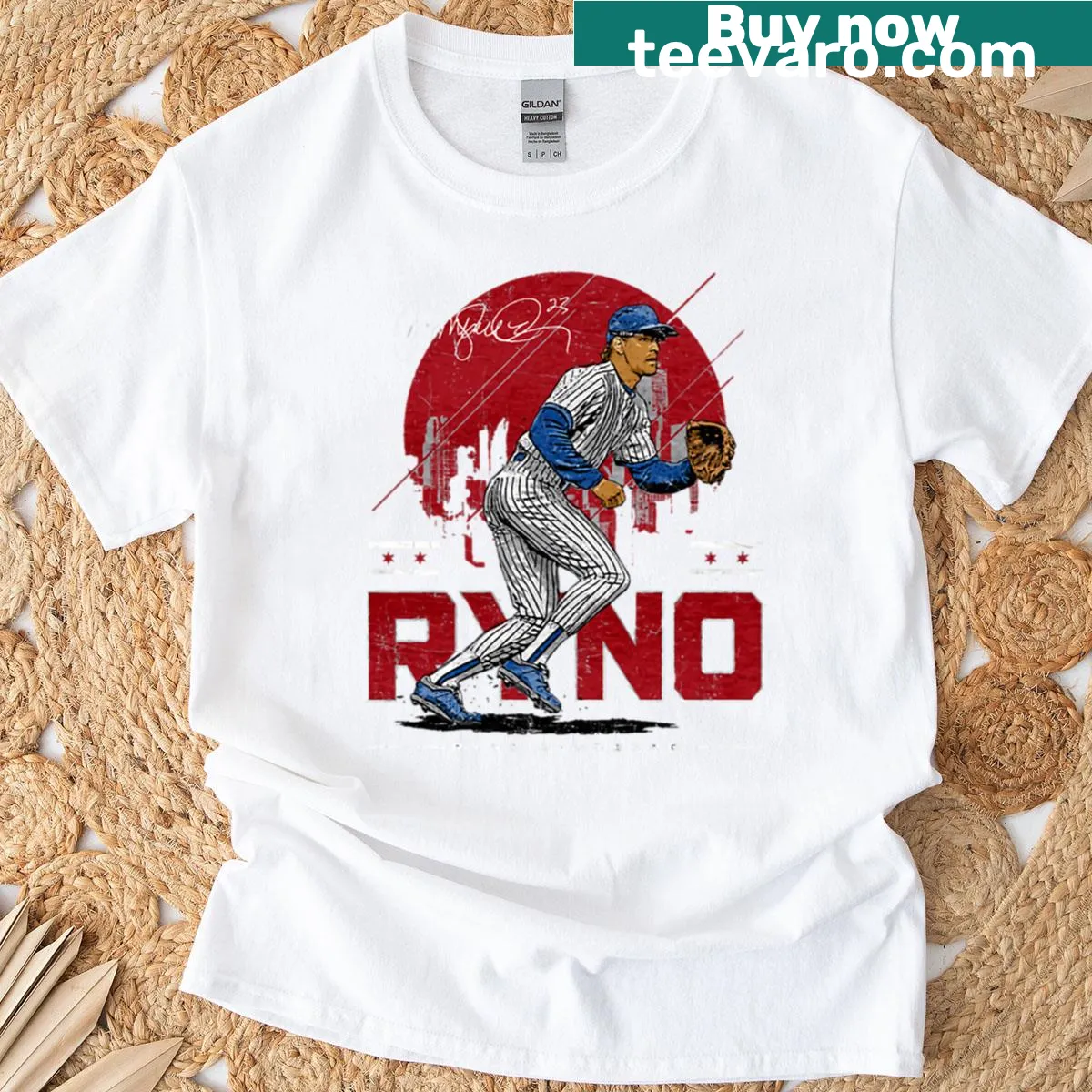 T-shirt featuring Ryne Sandberg skyline design. — on a men's t-shirt