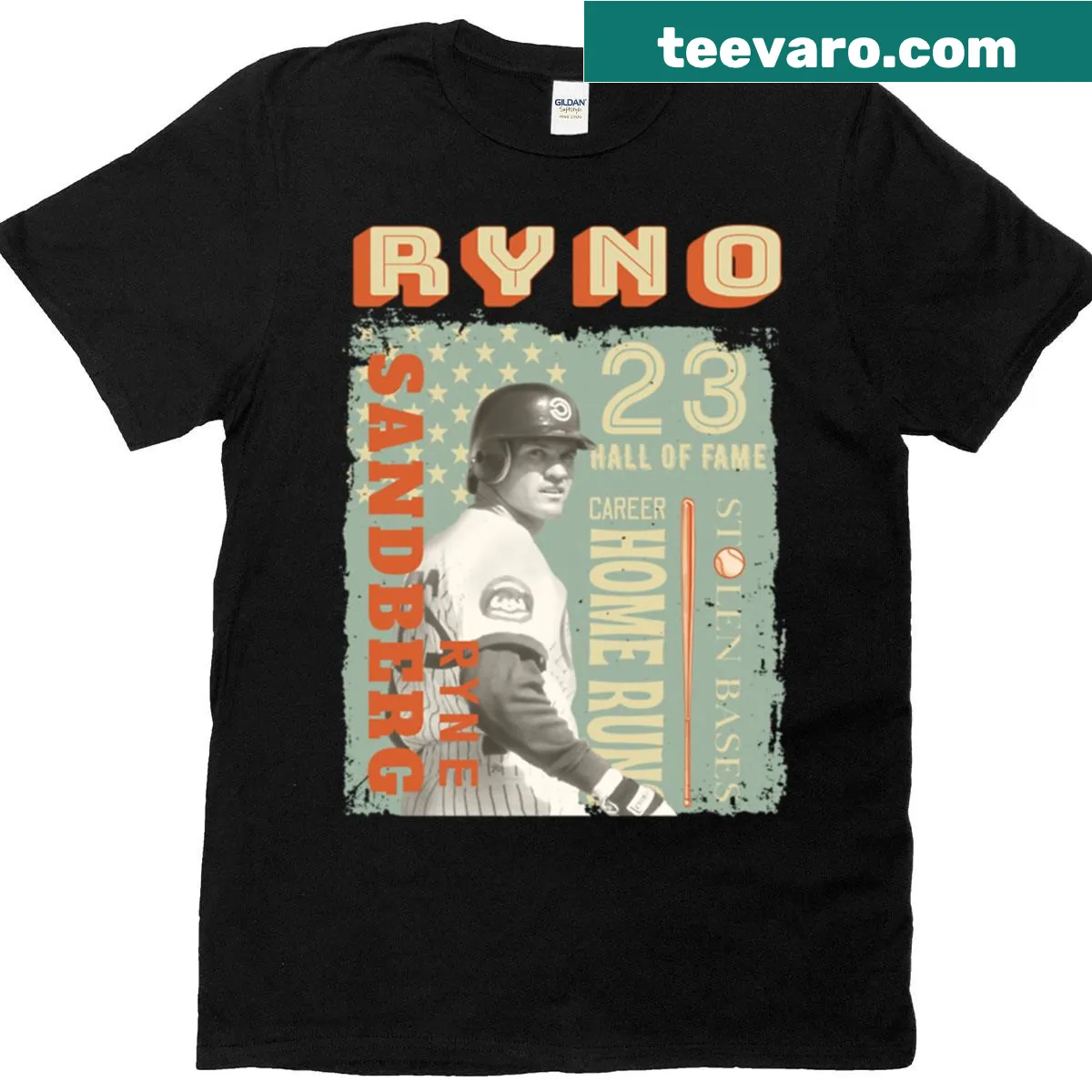 Athletic-themed Ryno 23 t-shirt with bold number graphic. — on a men's t-shirt