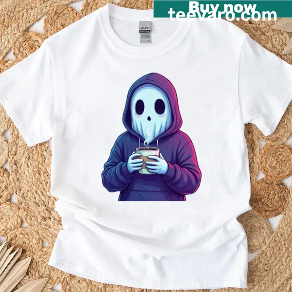 Vaporwave ghost and coffee graphic t-shirt