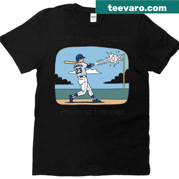 Vintage-style T-shirt celebrating Ryne Sandberg's 1984 game with two home runs.