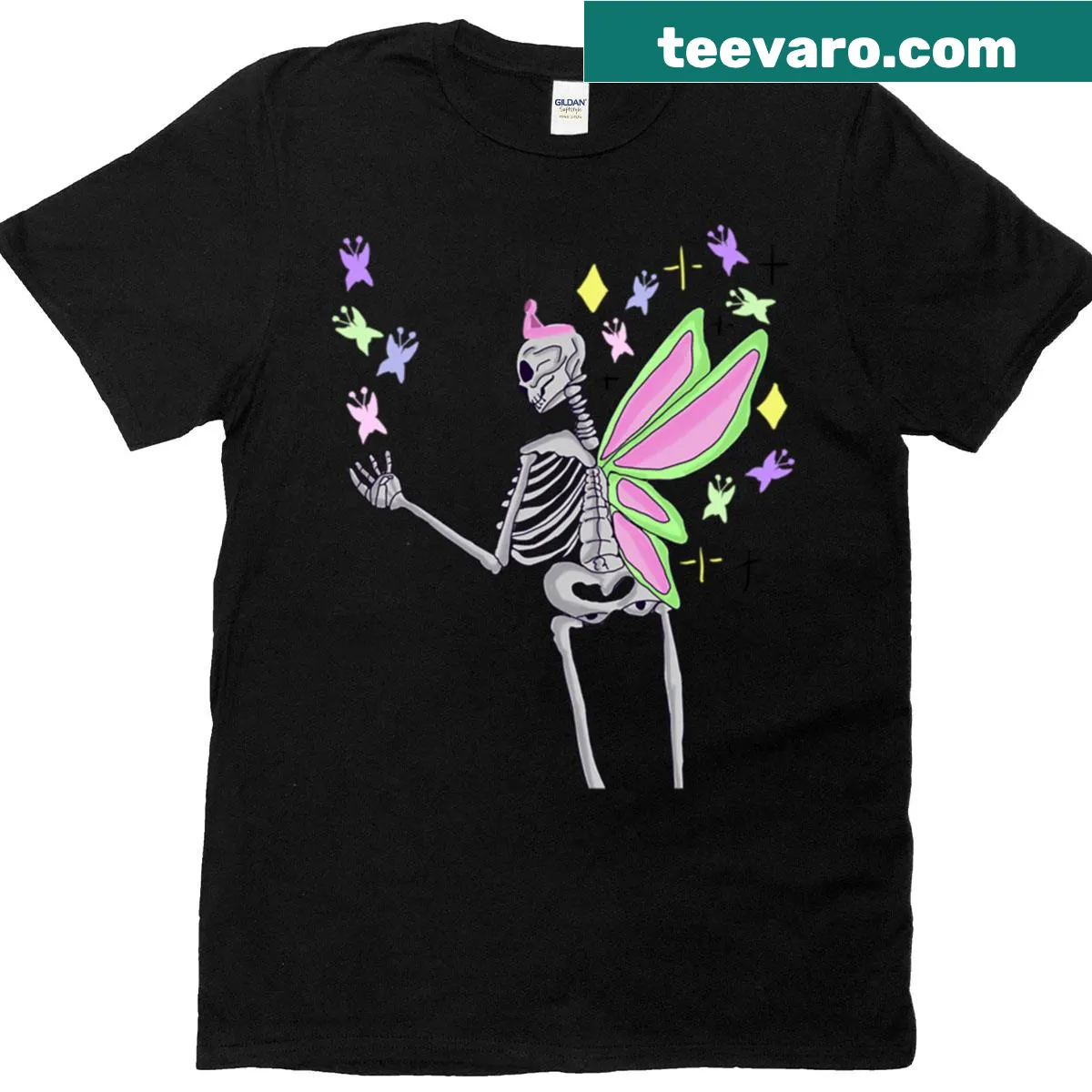 Whimsical skeleton fairy princess T-shirt with wings and a crown — on a men's t-shirt