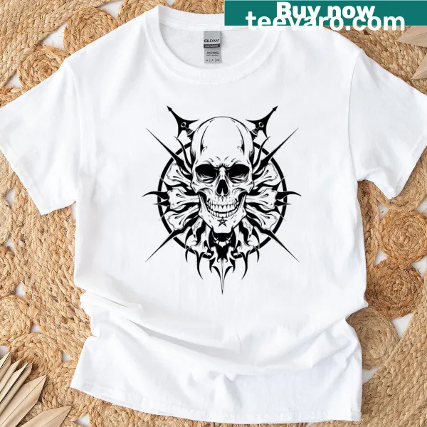 Skull design T-shirt with cybernetic elements