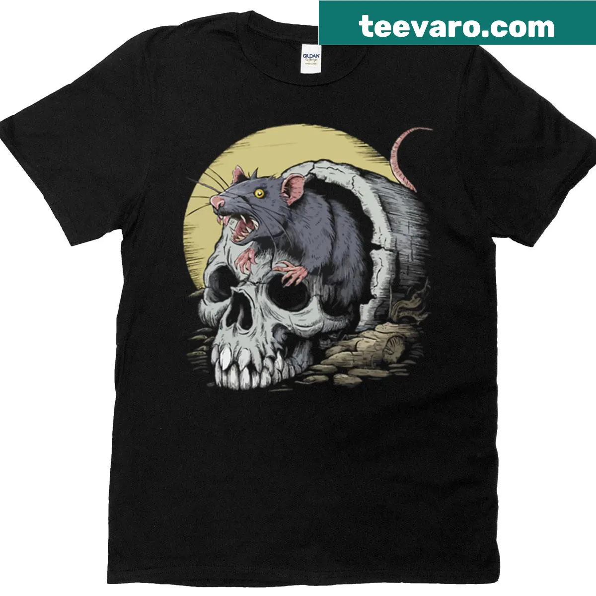 Skull rat illustration against a moonlit background on t-shirt — on a men's t-shirt