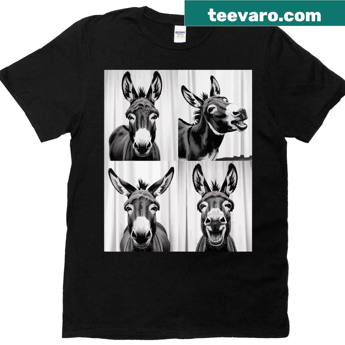 Vintage donkey face T-shirt with animal photography and humorous design — on a men's t-shirt