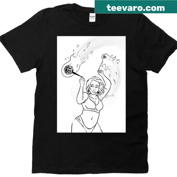 Graphic T-shirt featuring a fire dancer with poi