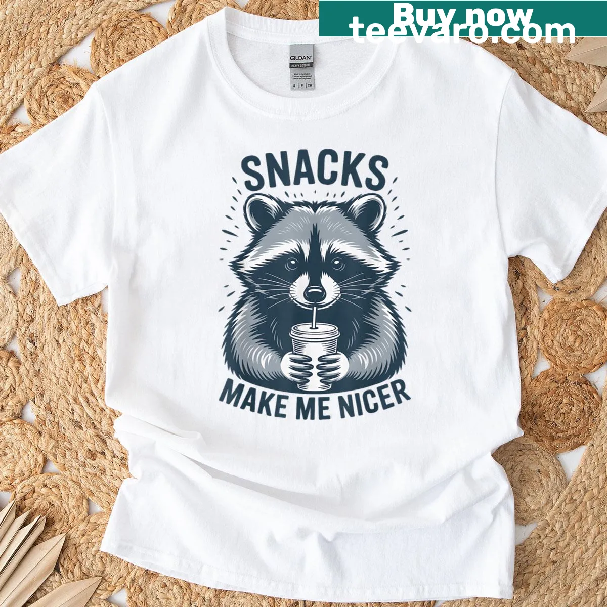 Funny raccoon T-shirt with the phrase about snacks — on a men's t-shirt
