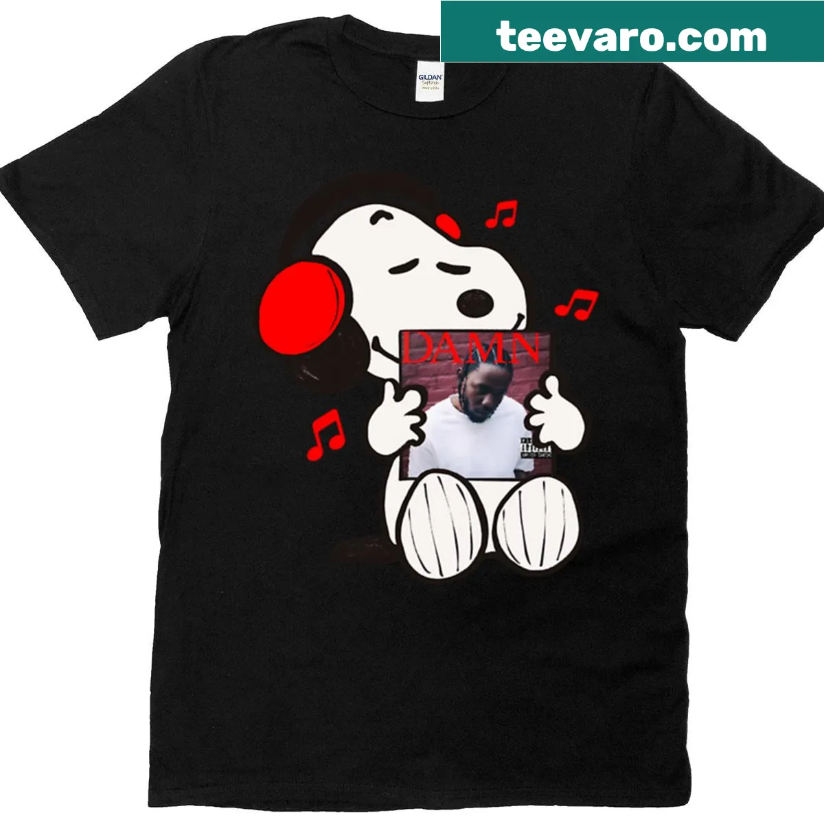 T-shirt featuring humorous text 'Snoop Listening To Damn' centered on chest — on a men's t-shirt